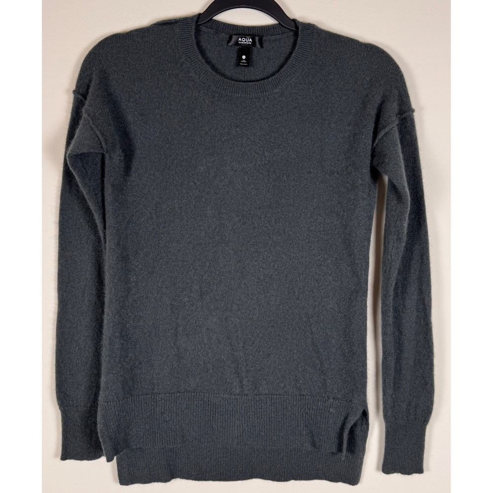 Aqua Cashmere Women XS Charcoal Gray Crewneck Sweater 100% Cashmere High-Low Hem